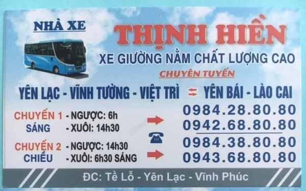 Nhà xe Thịnh Hiền chuyên tuyến Vĩnh Phúc Lào Cai